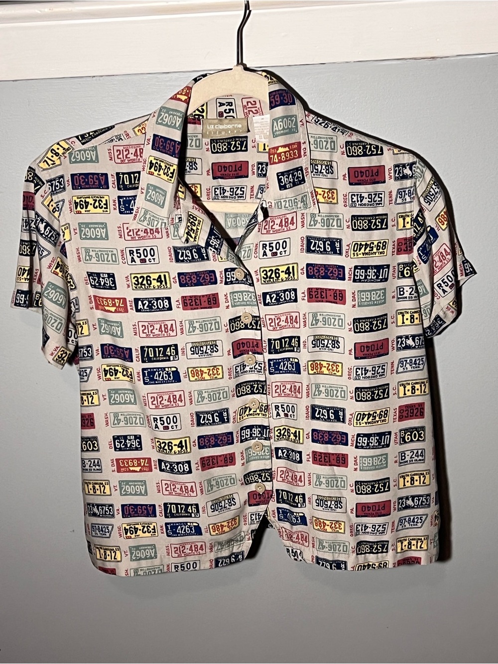 Vintage 90’s Liz Claiborne Shirt with US License Plates Women’s Medium